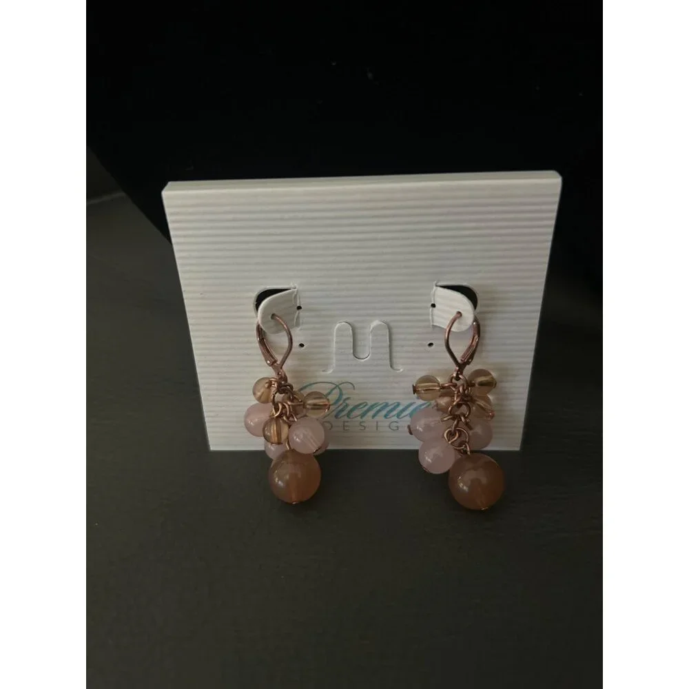 Premiere Design Rose Gold Colored Pink Beaded Drop Earrings